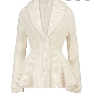 Ribbed-knit wool peplum cardigan